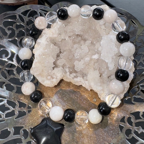Handmade Moonstone, Quartz, and Black Tourmaline Bracelet - Picture 3 of 7
